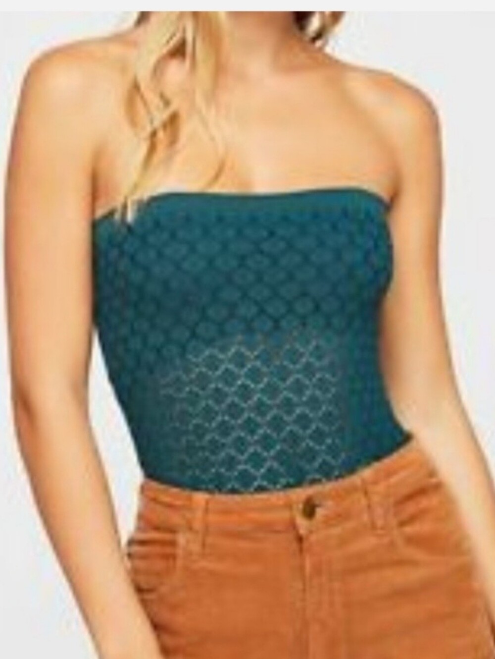 NWOT Free People Movement Diamond Textured Seamless Tube Top - Teal Blue - Small
